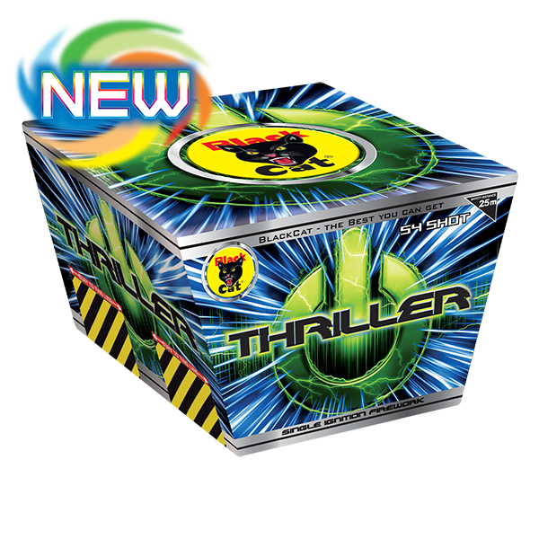 Thriller 54 Shot Single Ignition by Black Cat Fireworks