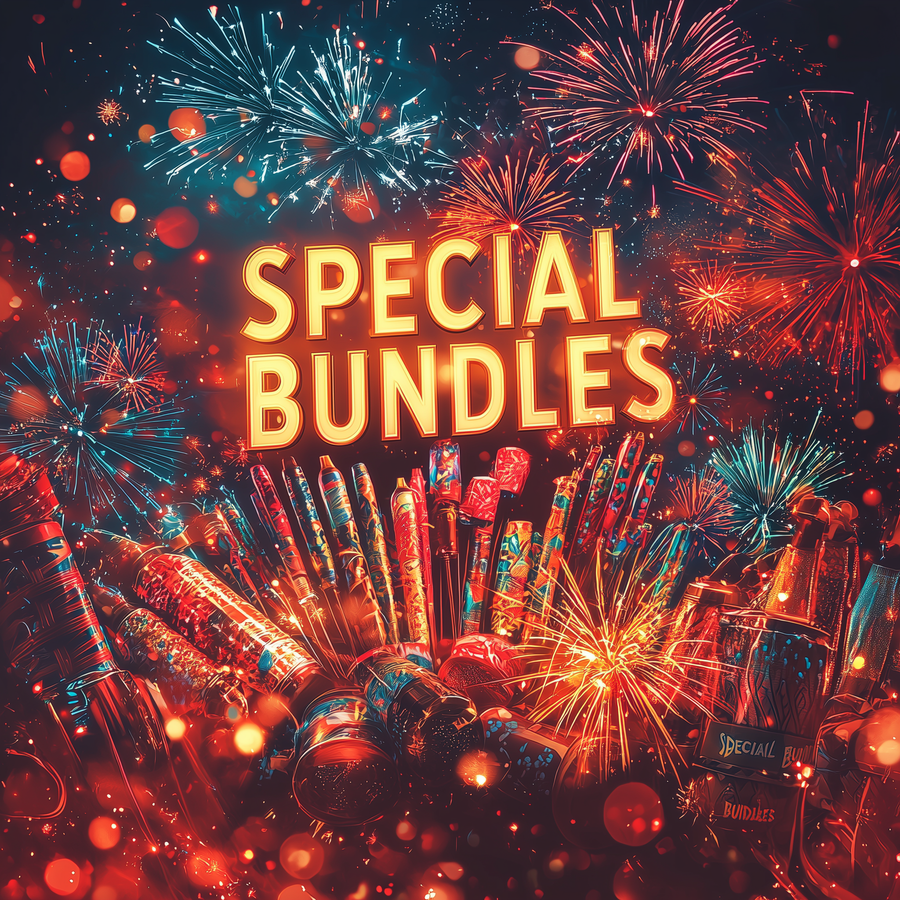 Fireworks bundle with barrages, Roman candles, sparklers and rockets from Fireworks Town, a trusted fireworks shop London
