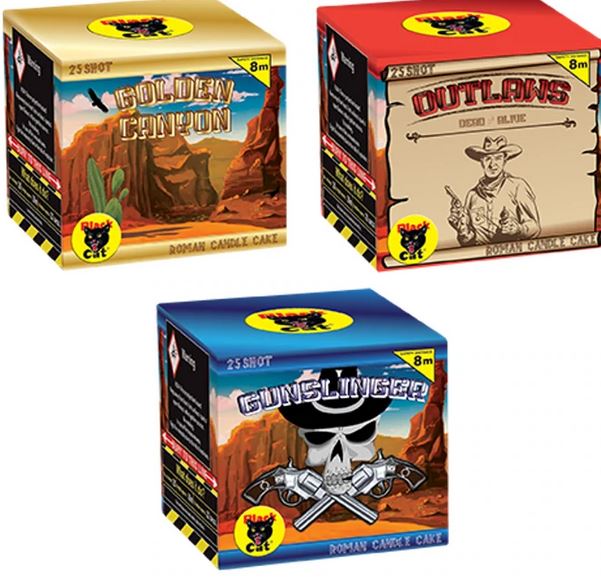 Wild West Assorted 25 Shots ( any one cake ) – Black Cat Fireworks